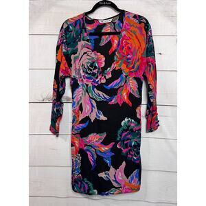 ZARA Dress Size XS Long Sleeves Black With Vibrant Floral Fun Flirty!